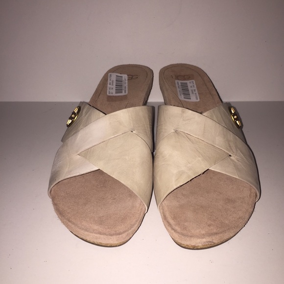 UGG Lyra Sandals Tan Leather Wedge Cork Heel Sz 10 - Picture 1 of 8